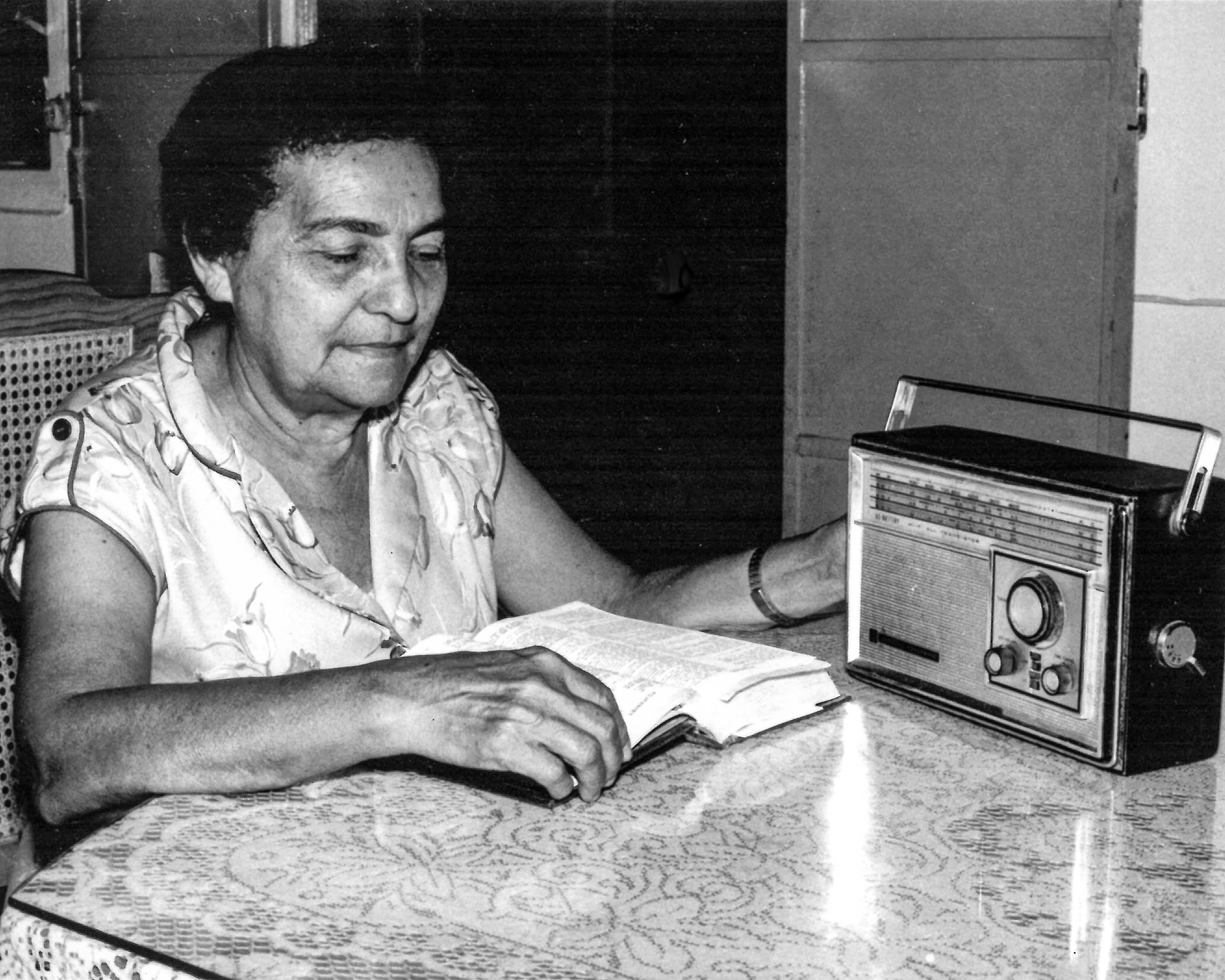woman listening to radio